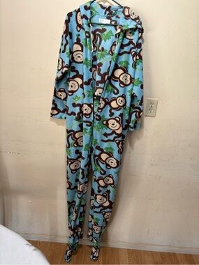 Forever 21 Light Blue Monkey Print Fleece Jogger Onesie